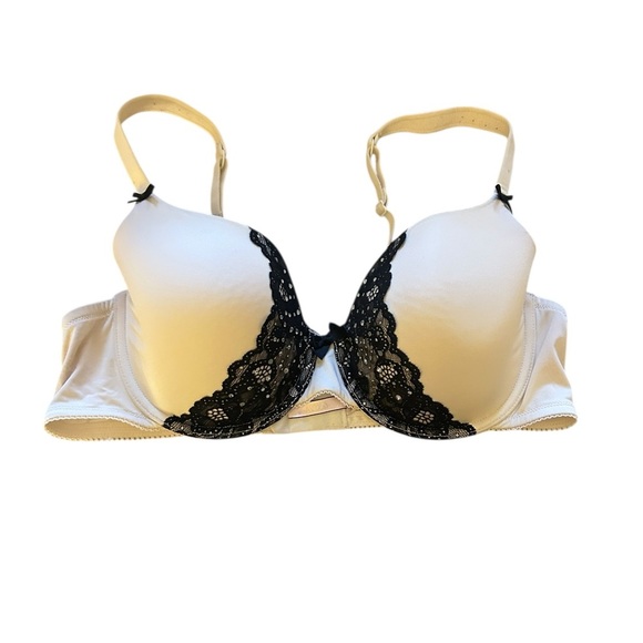 La SENZA White Lightly Lined Demi Bra Sz 38B Black Lace Rhinestone Underwire - Picture 1 of 5